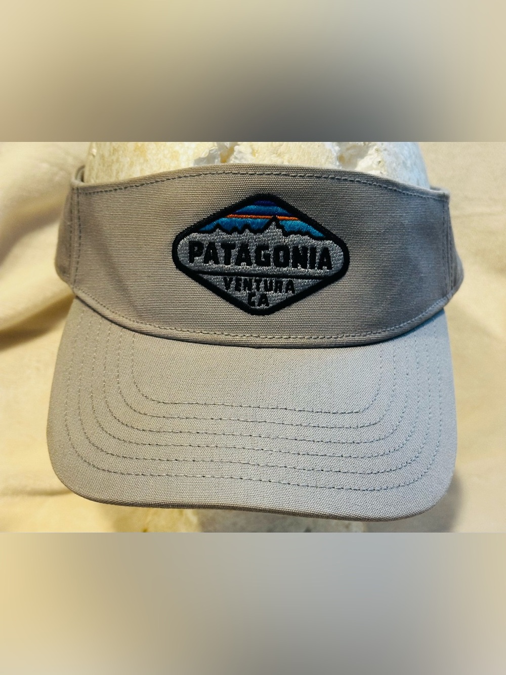 Patagonia Front Logo Visor Hat Gray Organic Cotton Adjustable Buckle OS Athletic